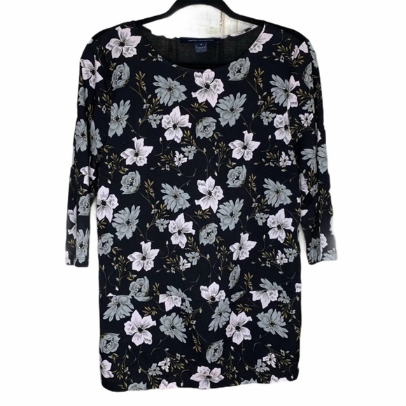 French Connection Womens Blouse Small Floral Black - Picture 1 of 4
